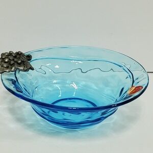 Linea Rena Oggeti in Vetro VTG Blue Glass‎ Bowl Pewter Grape Cluster  Dish Italy